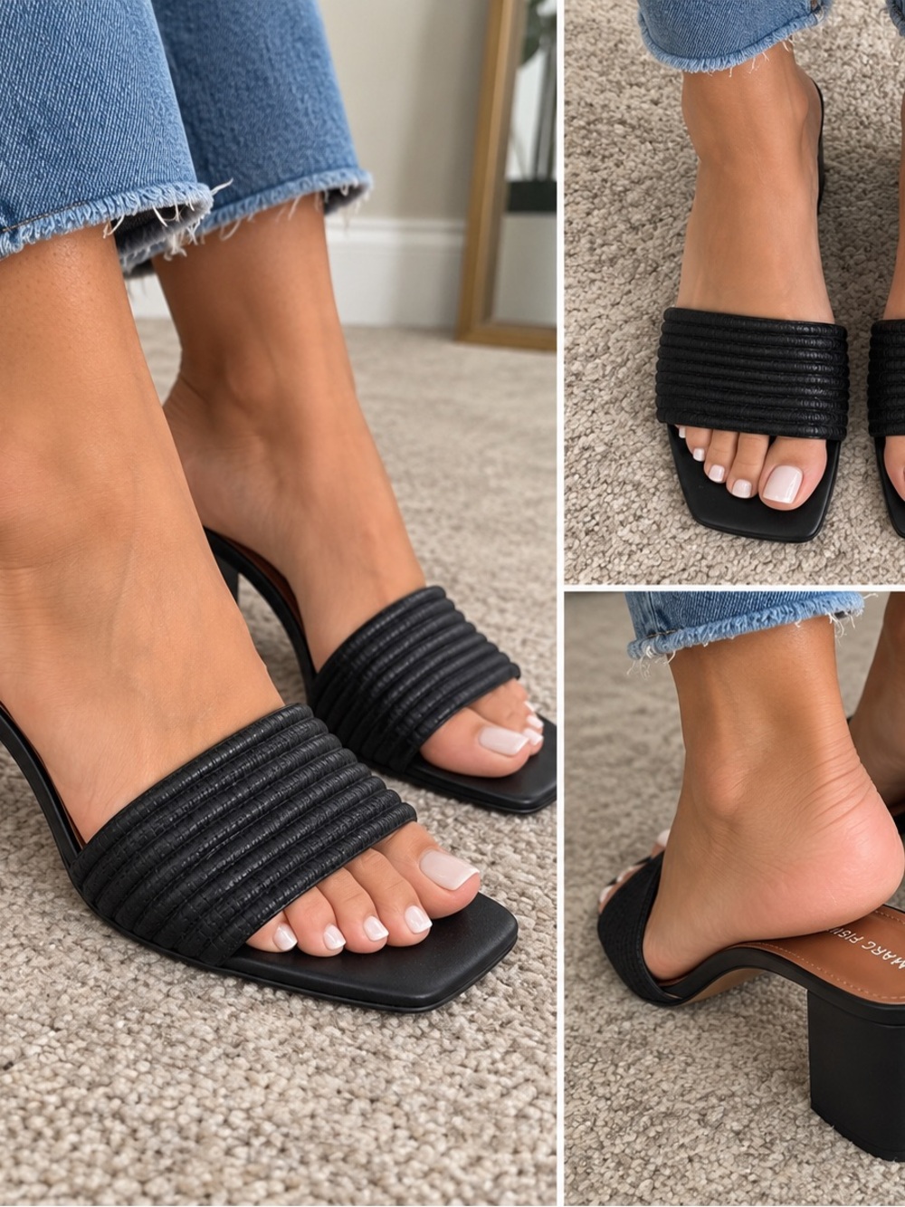 Marc Fisher Black Ribbed Slide Mules